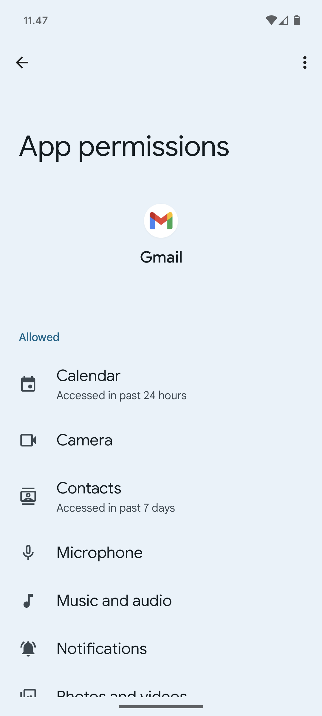 Quyền của ứng dụng đã cài đặt — Gmail
